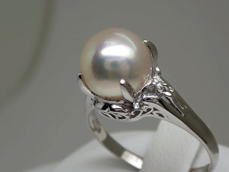 中古美品 Pt900 ダイヤモンド付パールリング あこや真珠 9.3mm D0.02ct アコヤ 日本サイズ＃17號 総重量約5.4g 指輪 上質(zhì)照り 送料無料！