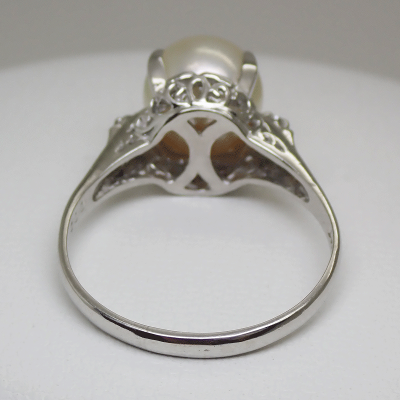 中古美品 Pt900 ダイヤモンド付パールリング あこや真珠 9.3mm D0.02ct アコヤ 日本サイズ＃17號 総重量約5.4g 指輪 上質(zhì)照り 送料無料！
