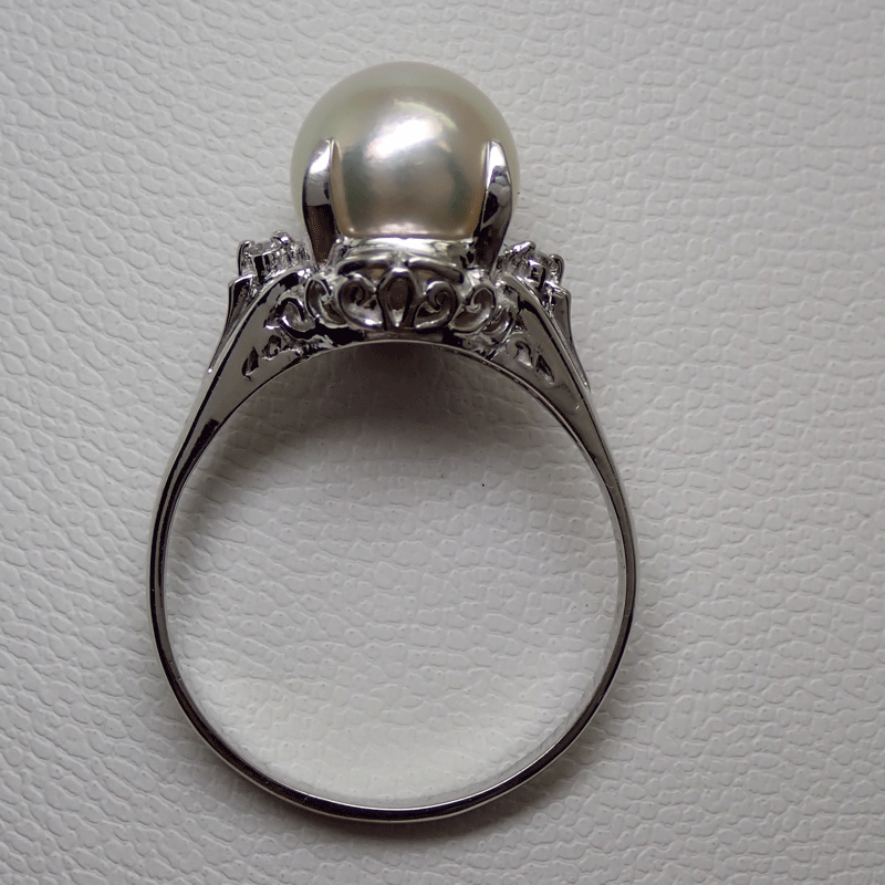 中古美品 Pt900 ダイヤモンド付パールリング あこや真珠 9.3mm D0.02ct アコヤ 日本サイズ＃17號 総重量約5.4g 指輪 上質(zhì)照り 送料無料！