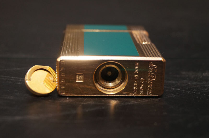 ye76- S.T.DUPONT デュポン ガスライター 都彭 E6DG41 グリーン ゴールド ローラー 喫煙 グッズ ケース付 フランス制