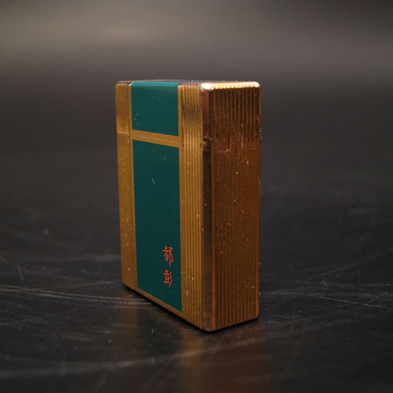 ye76- S.T.DUPONT デュポン ガスライター 都彭 E6DG41 グリーン ゴールド ローラー 喫煙 グッズ ケース付 フランス制