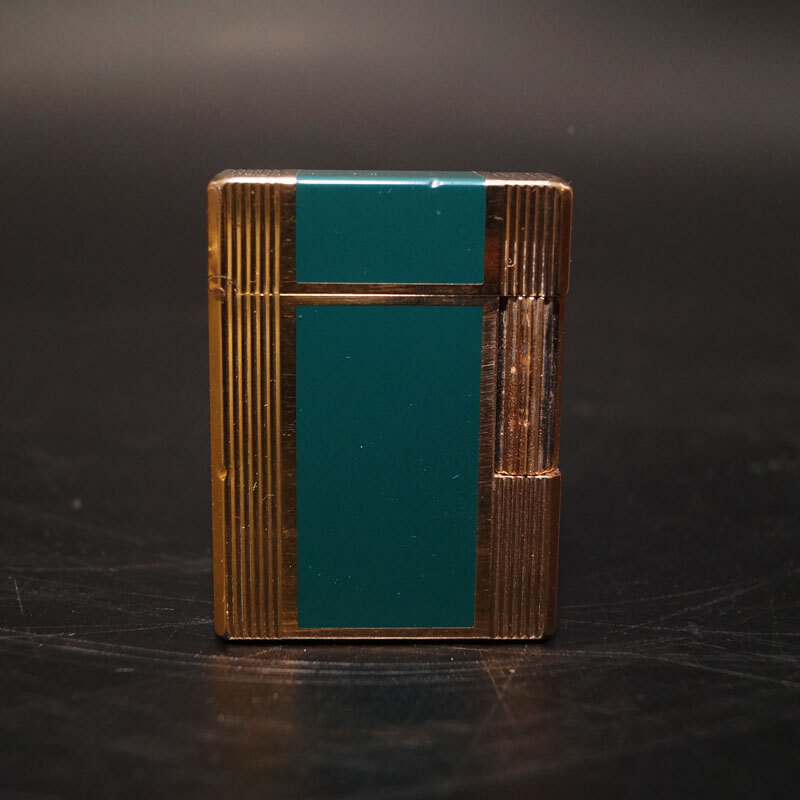 ye76- S.T.DUPONT デュポン ガスライター 都彭 E6DG41 グリーン ゴールド ローラー 喫煙 グッズ ケース付 フランス制