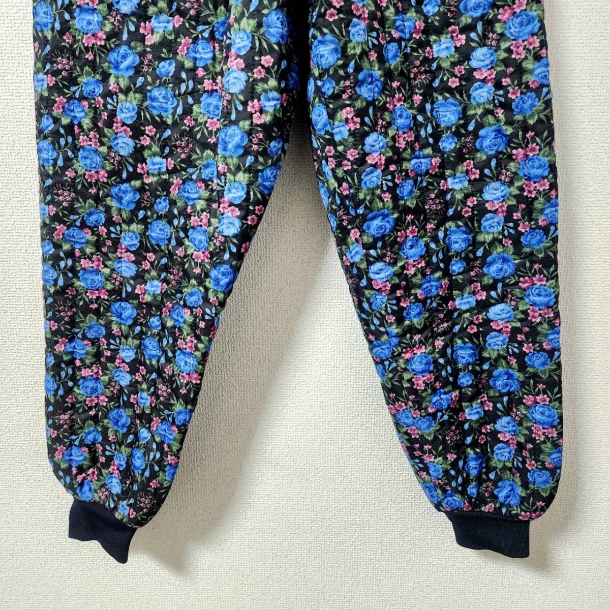 セルヴァン キルティングパンツ M 花柄ウエストゴム 中綿入り 青 ルームウェア_画像6