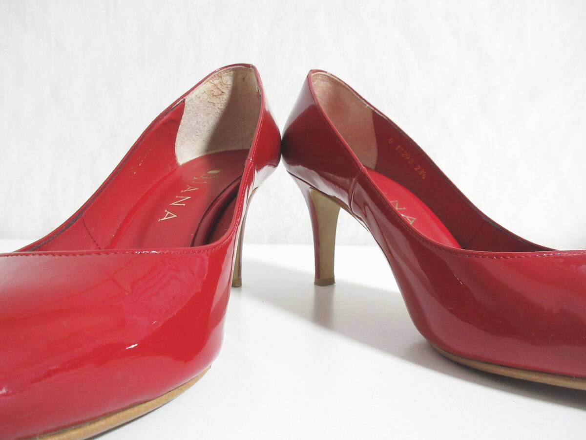 ダイアナ DIANA ポインテッドトゥ エナメル パンプス 赤 23 1/2 北7404_画像6