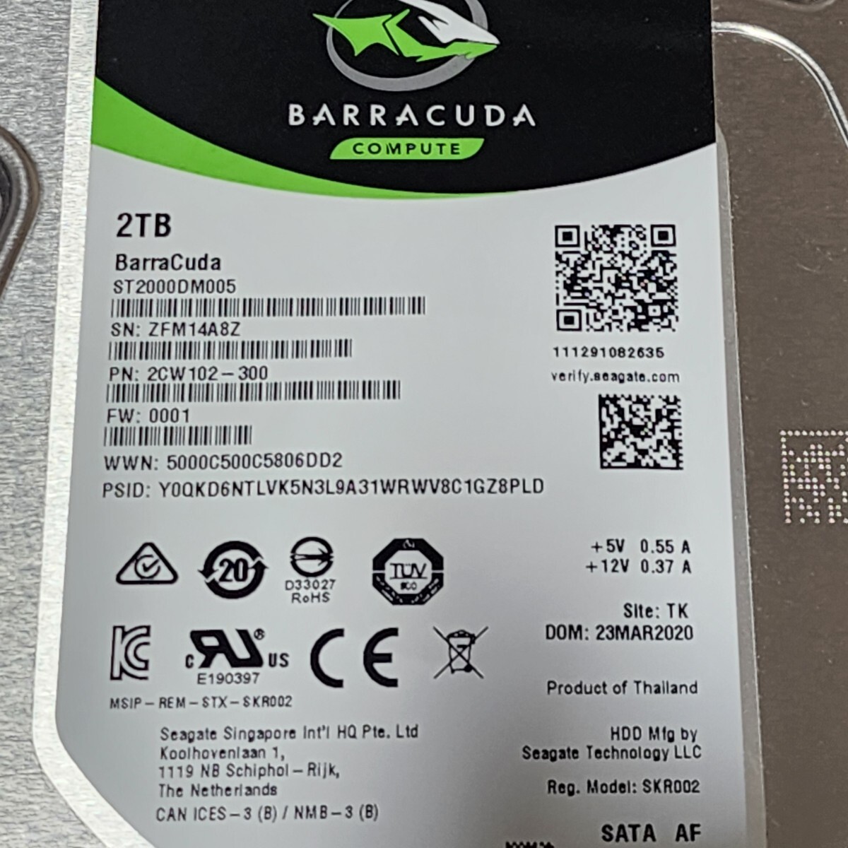 SEAGATE BARRACUDA ST2000DM005-2CW102 2TB 3 5インチ内蔵HDD