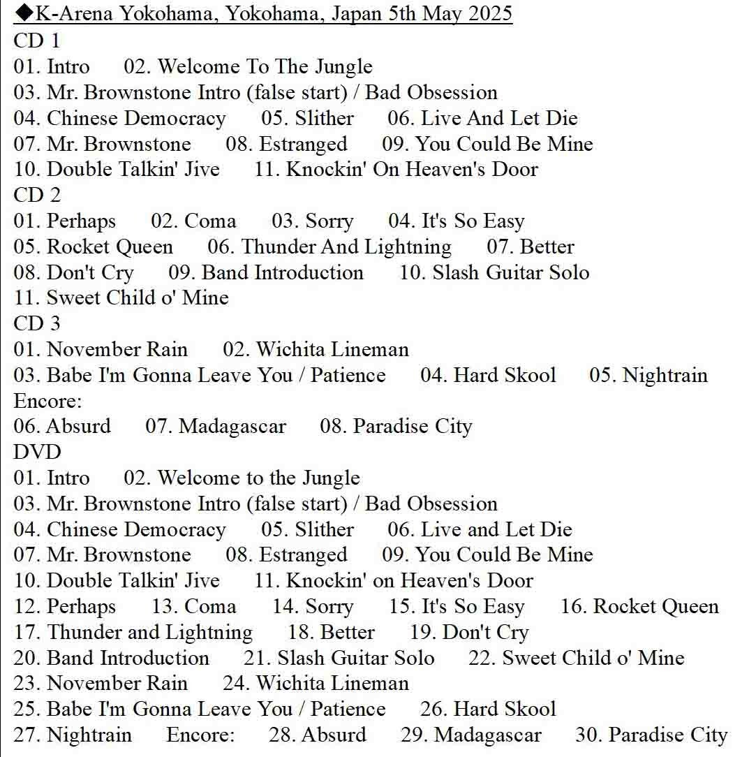 GUNS N' ROSES「Mean Machine 5-5-5 -Live in Yokohama 2025- Limited Set」4 枚組限定版