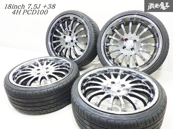 TMW TECNO MOTOR WORKS 18インチ 7.5J +38 4穴 PCD100 ホイール 4本 bB ローダウンしたコンパクトカーに カスタム ★ 棚1E25
