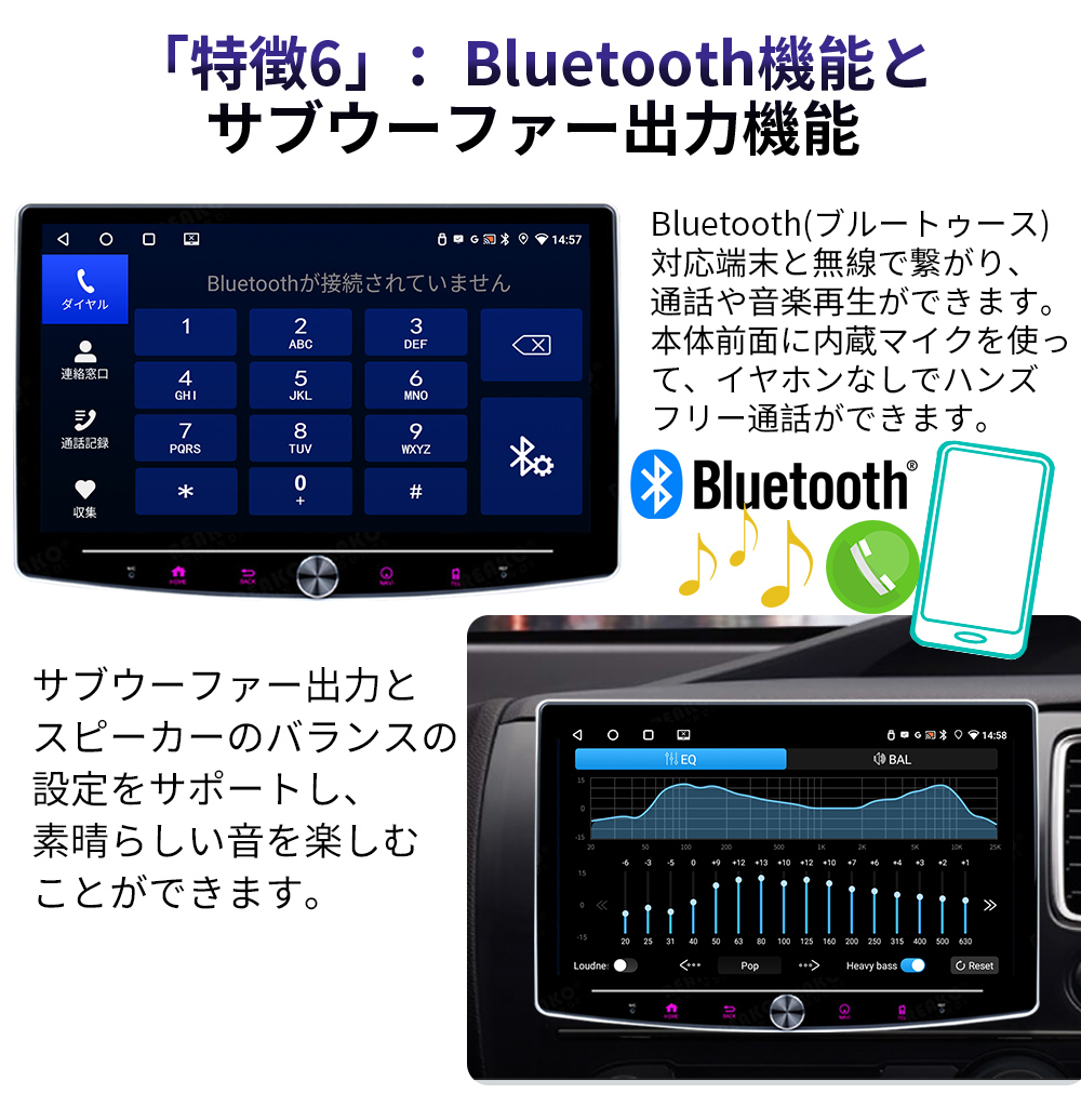 EMT01 Android式カーナビ10インチ大畫面 角度調(diào)整可能 4GB+64GBステレオ1DINラジオBluetooth GPS FM Radio WiFi USB Carplay バックカメラ