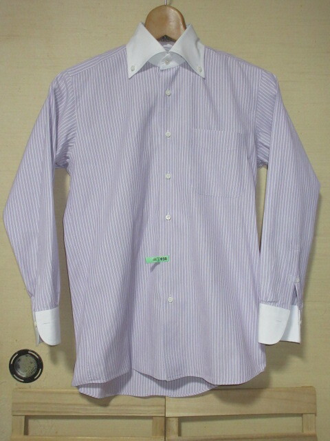 SCHIATTI/スキャッティ 長袖BDシャツ/クレリック ホワイト/パープル/クラスターストライプ 39 フレンチフロント 綿100% クリ済 日本製!_画像3