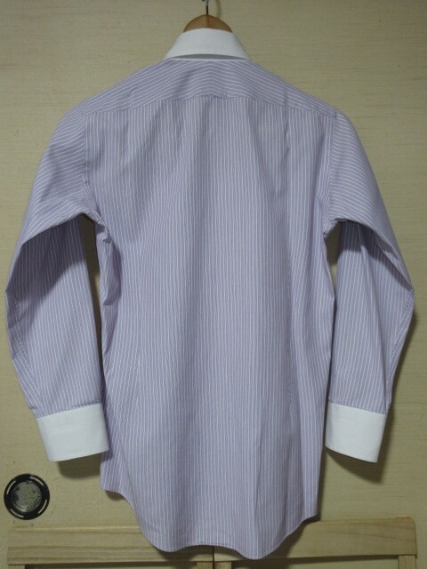 SCHIATTI/スキャッティ 長袖BDシャツ/クレリック ホワイト/パープル/クラスターストライプ 39 フレンチフロント 綿100% クリ済 日本製!_画像5