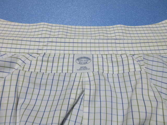 Brooks Brothers　ブルックスブラザーズ　長(zhǎng)袖ワイドスプレッドシャツ　17 1/2-6/7　ホワイト/ブルー系グリーン系チェック　綿100% クリ済!