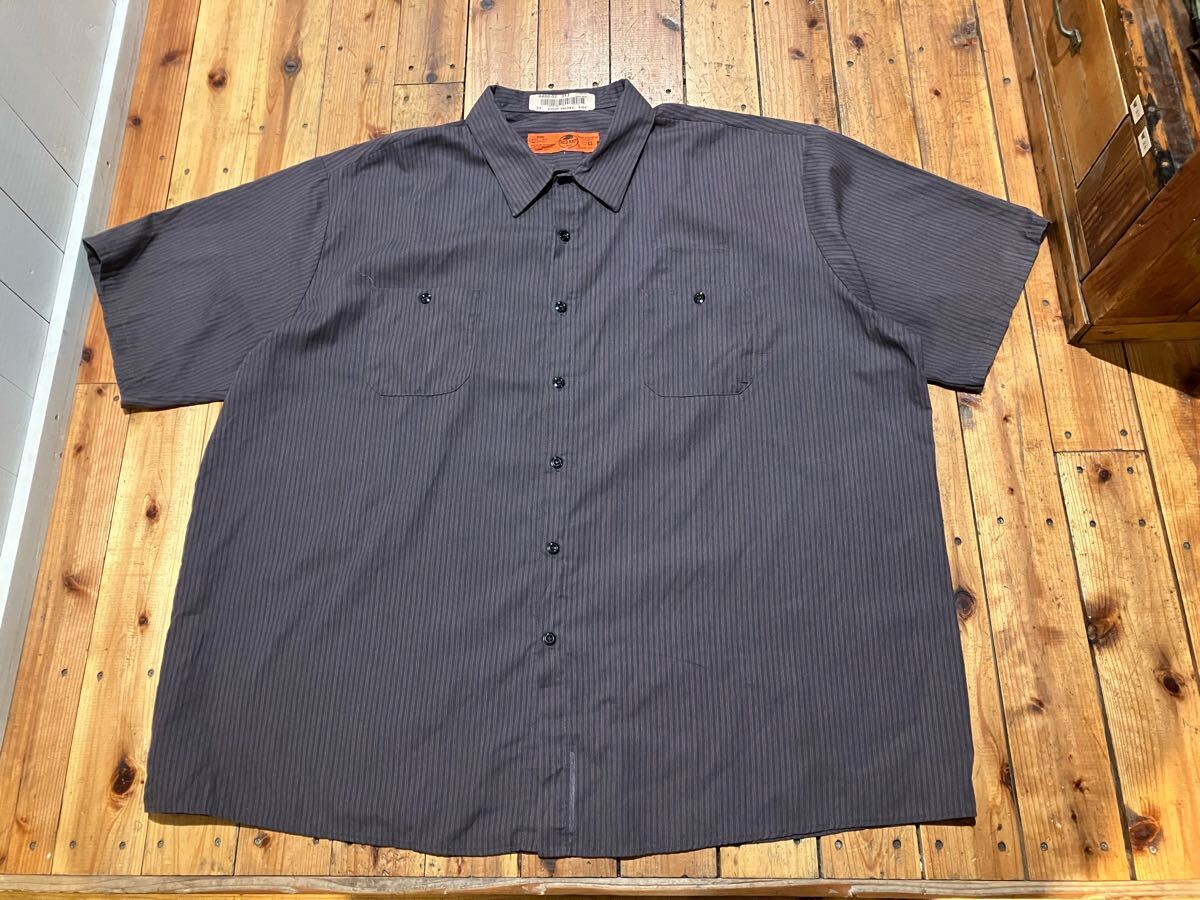 RED KAP メンズ4XL ストライプ　半袖シャツ　ワークシャツ　100円スタート　売り切り　古著　トップス　work USA輸入　