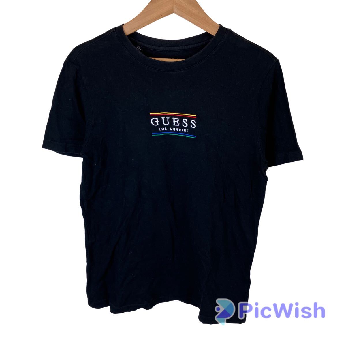 GUESS ゲス　ladies レディース　トップス　半袖　tシャツ 刺繍　ロゴ　Los Angeles ロサンゼルス　size:M ブラック