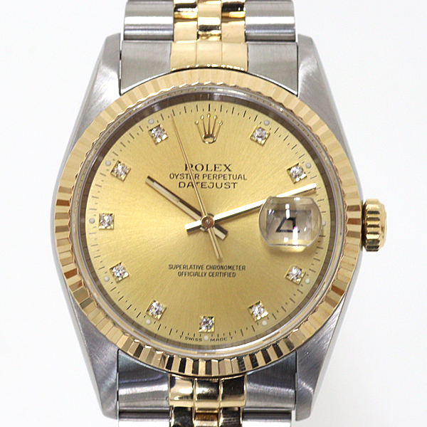 ROLEX ロレックス メンズ腕時計(jì) デイトジャスト 16233G C番 シャンパンゴールド ダイヤ OH済 仕上げ済【中古】