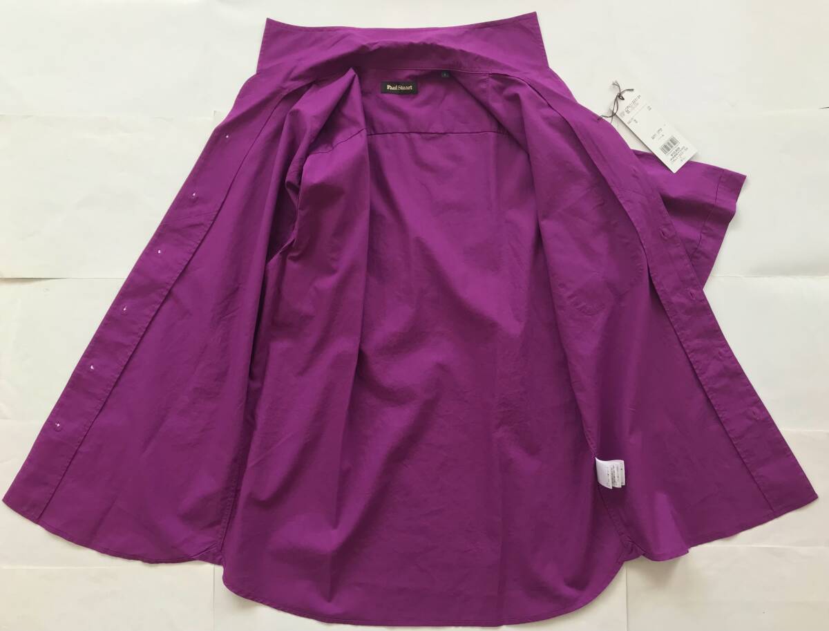 新品19,800円★コットン リネン★Paul Stuart ポールスチュアート★sizeL★春夏半袖ドレスシャツ★家庭洗濯可★イタリアンカラー★パープル_画像5