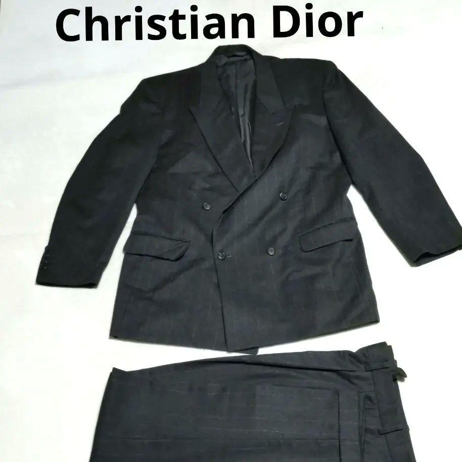 1円スタート クリスチャンディオール Christian Dior MONSIEUR スーツ ダブル セットアップ 総里地 ブラック 表記サイズA7 