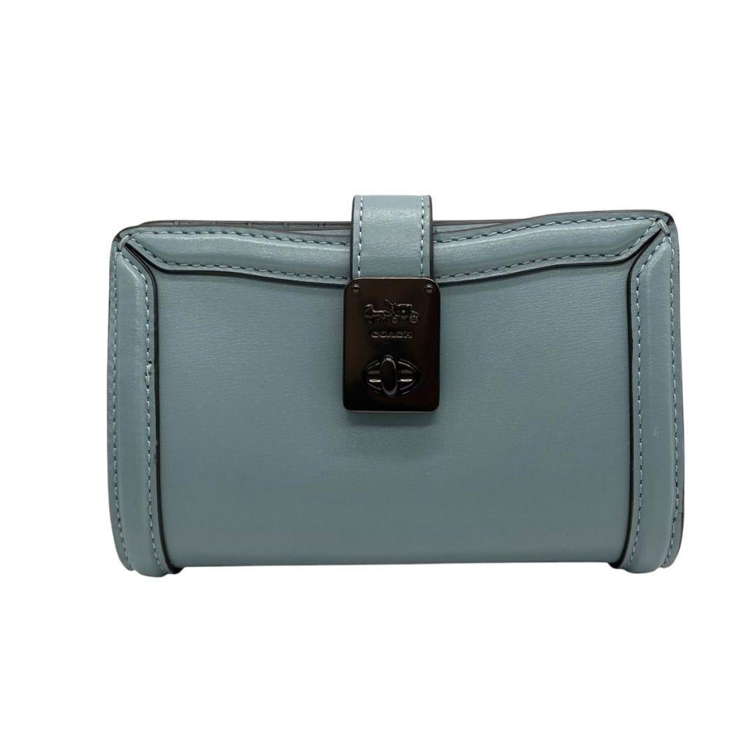 美品　コーチ　三つ折り財(cái)布　青　レザー　ターンロック　財(cái)布　COACH　w4