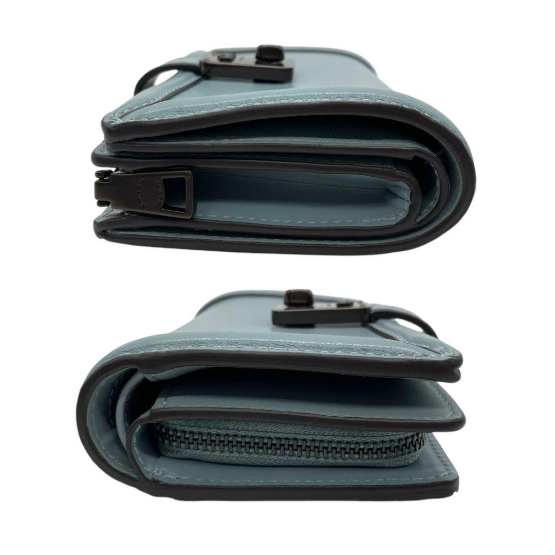 美品　コーチ　三つ折り財(cái)布　青　レザー　ターンロック　財(cái)布　COACH　w4