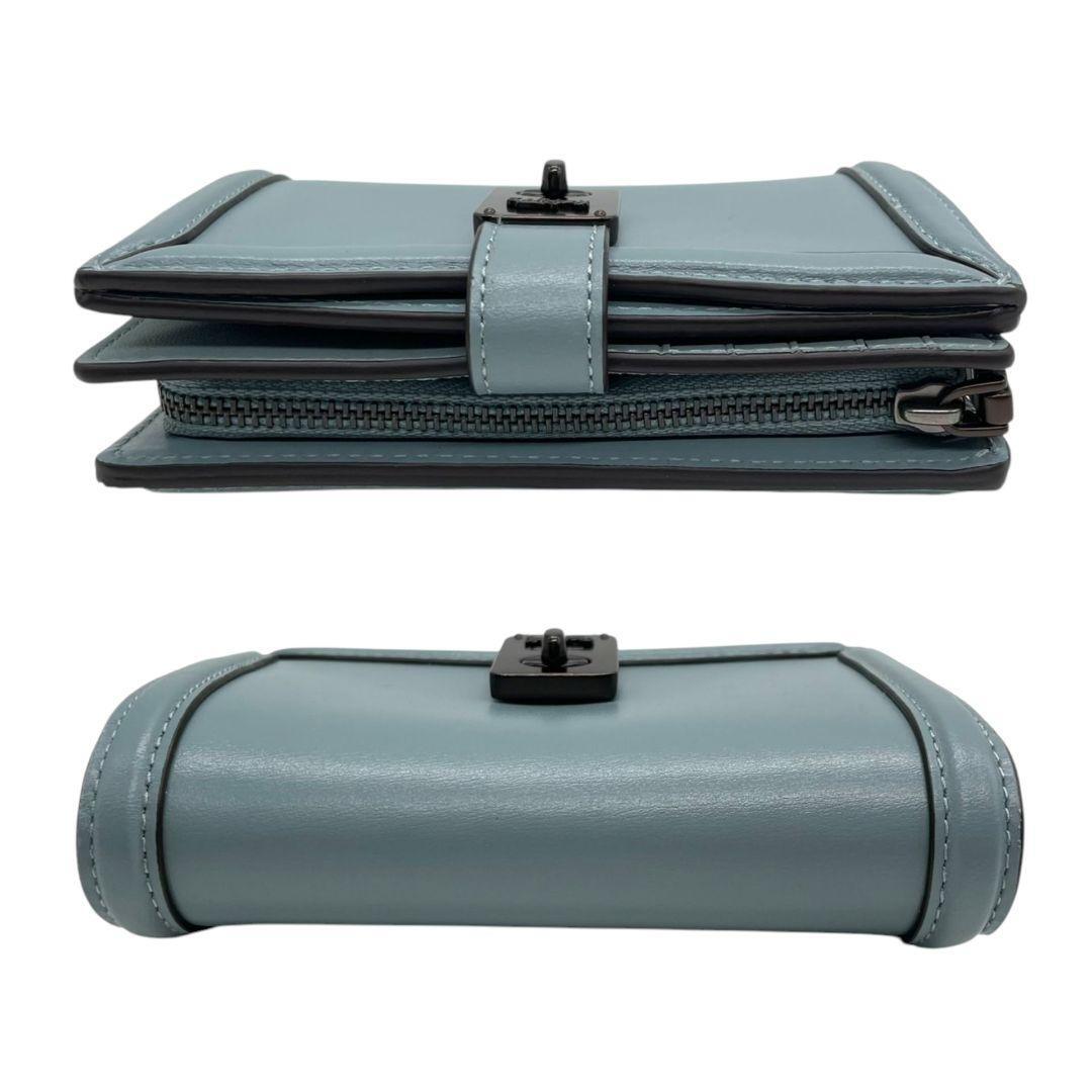 美品　コーチ　三つ折り財(cái)布　青　レザー　ターンロック　財(cái)布　COACH　w4