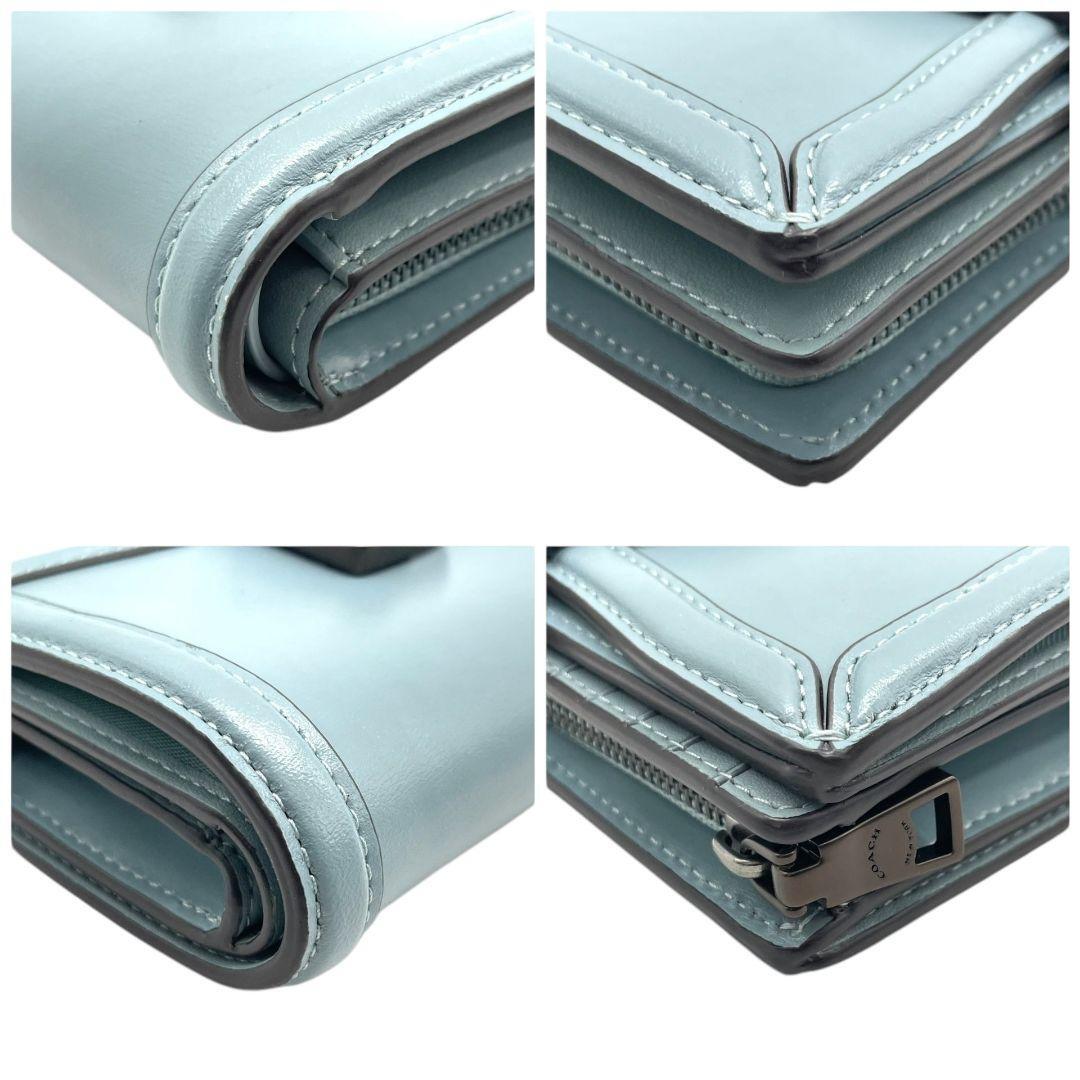 美品　コーチ　三つ折り財(cái)布　青　レザー　ターンロック　財(cái)布　COACH　w4