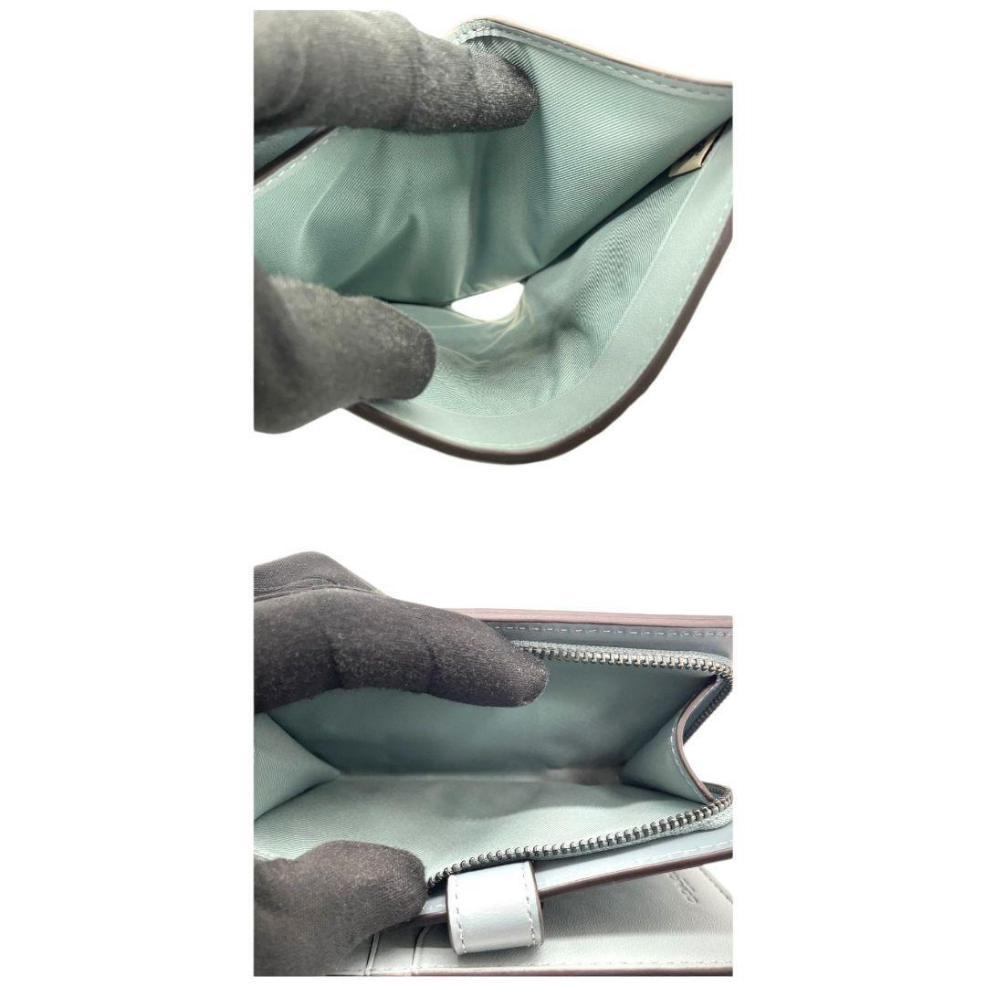 美品　コーチ　三つ折り財(cái)布　青　レザー　ターンロック　財(cái)布　COACH　w4