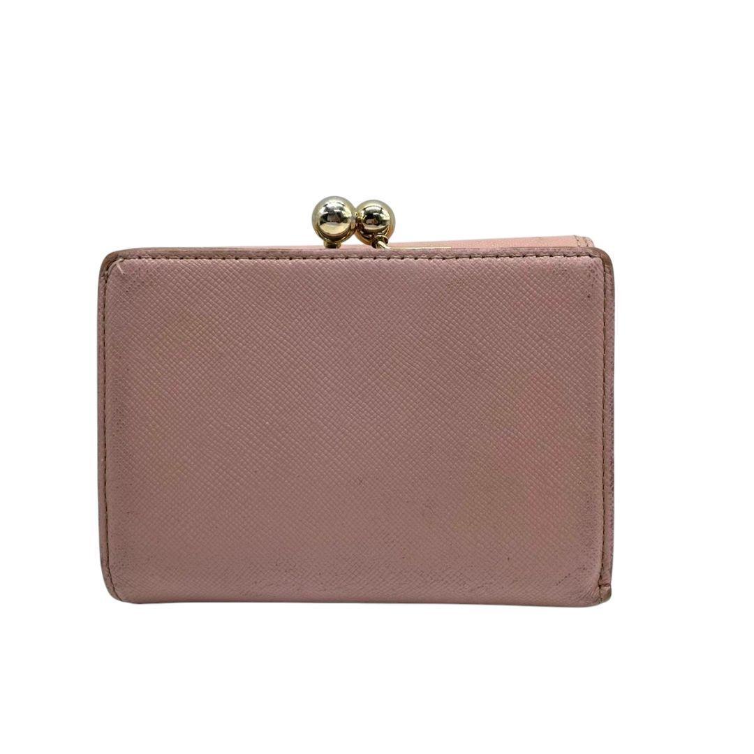 ポールスミス　三つ折り財布　がま口　桃　レザー　バイカラー　型押し　w4