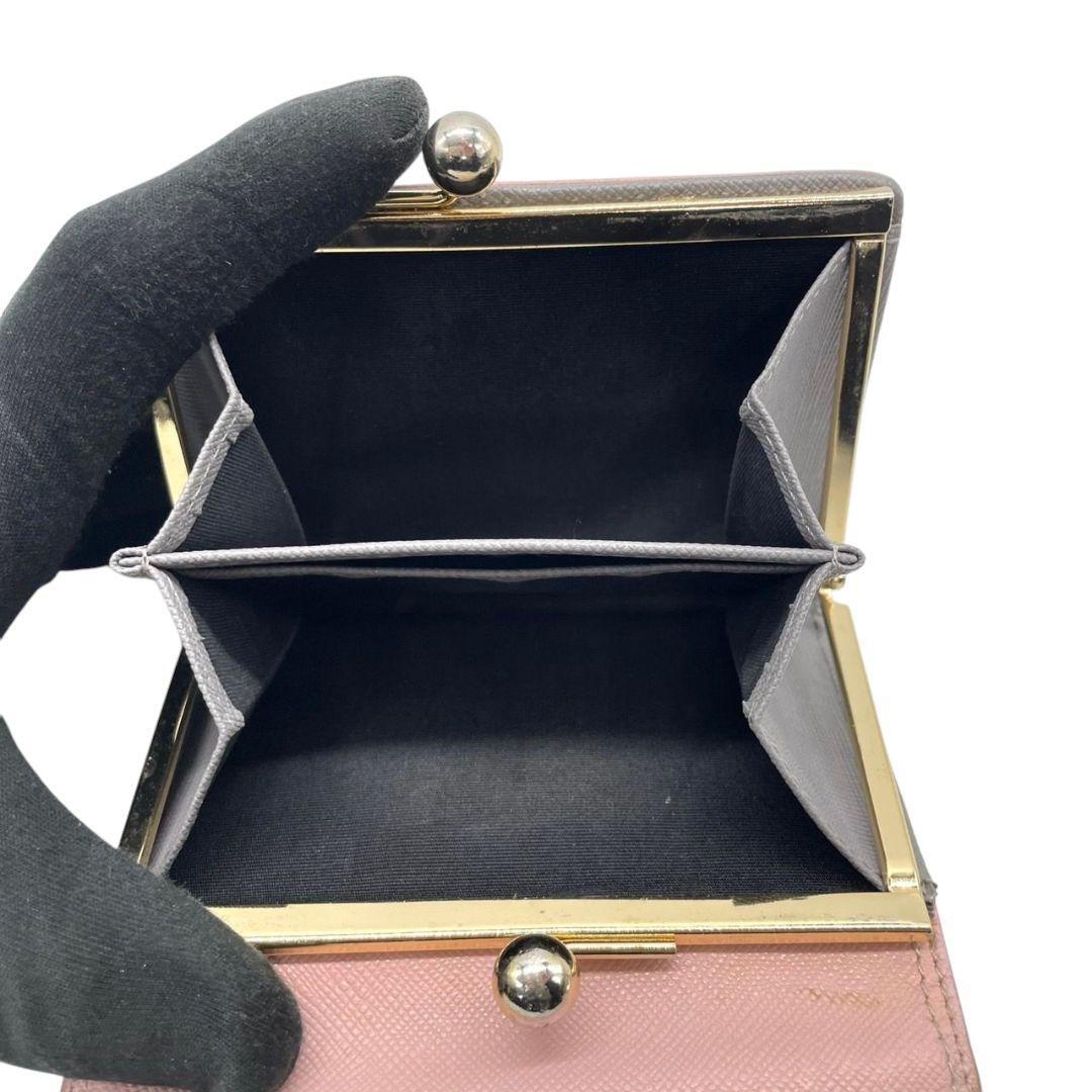 ポールスミス　三つ折り財布　がま口　桃　レザー　バイカラー　型押し　w4