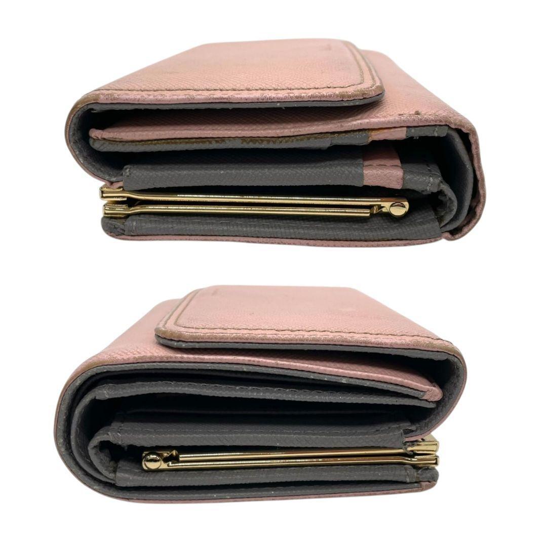 ポールスミス　三つ折り財布　がま口　桃　レザー　バイカラー　型押し　w4
