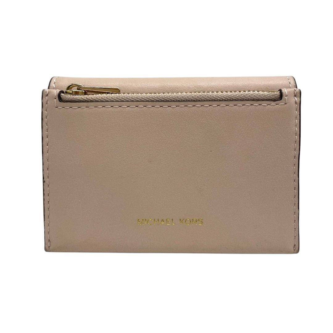 美品　マイケルコース　三つ折り財(cái)布　桃　フラップ　ターンロック　レザー　w4