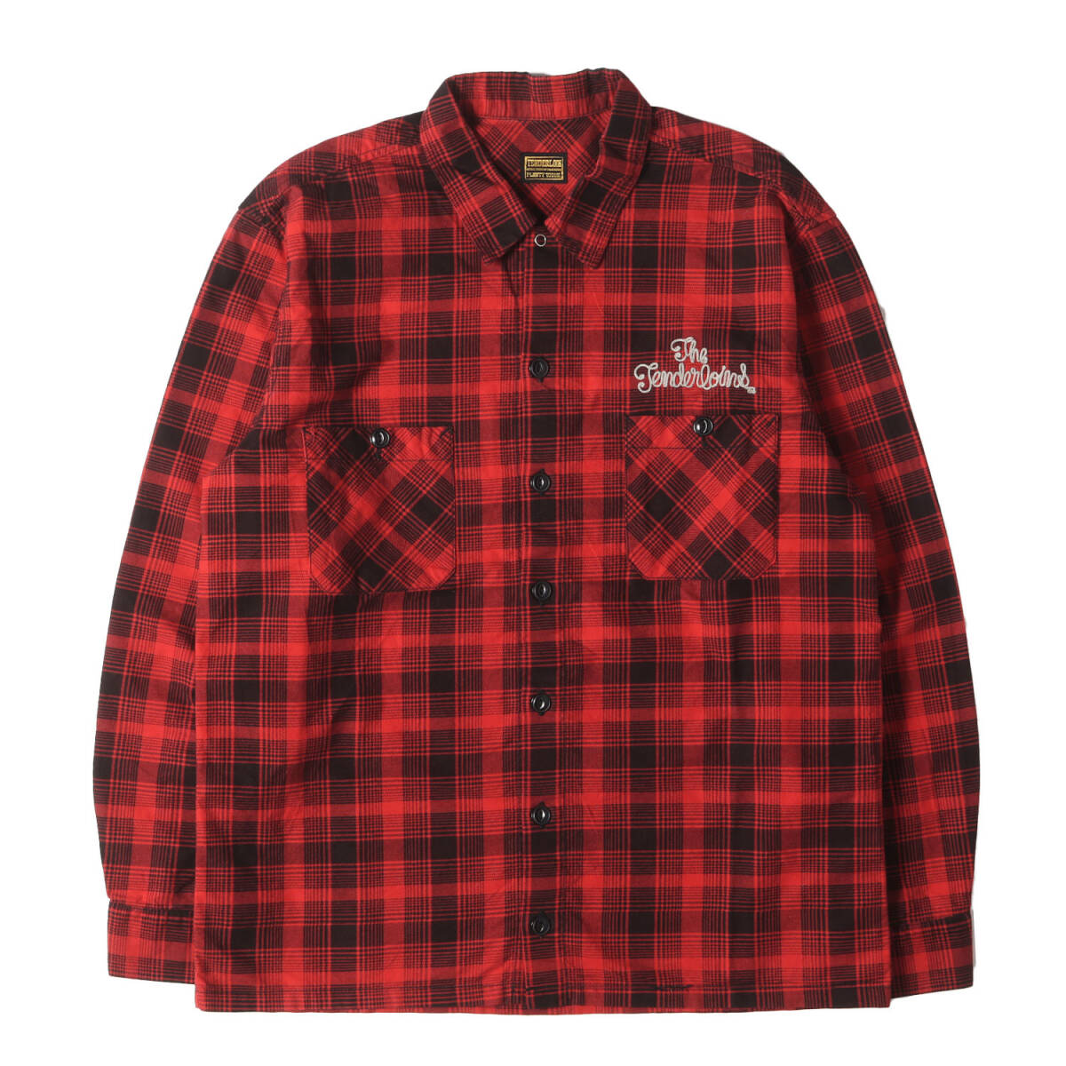TENDERLOIN テンダーロイン シャツ サイズ:S / チェーン刺繍 ロゴ プリントチェック フランネル シャツ (T-PRINT FLANNEL CHECK SHT) 赤黒