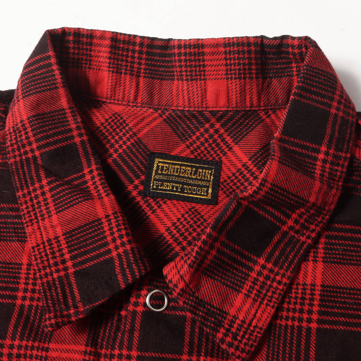 TENDERLOIN テンダーロイン シャツ サイズ:S / チェーン刺繍 ロゴ プリントチェック フランネル シャツ (T-PRINT FLANNEL CHECK SHT) 赤黒