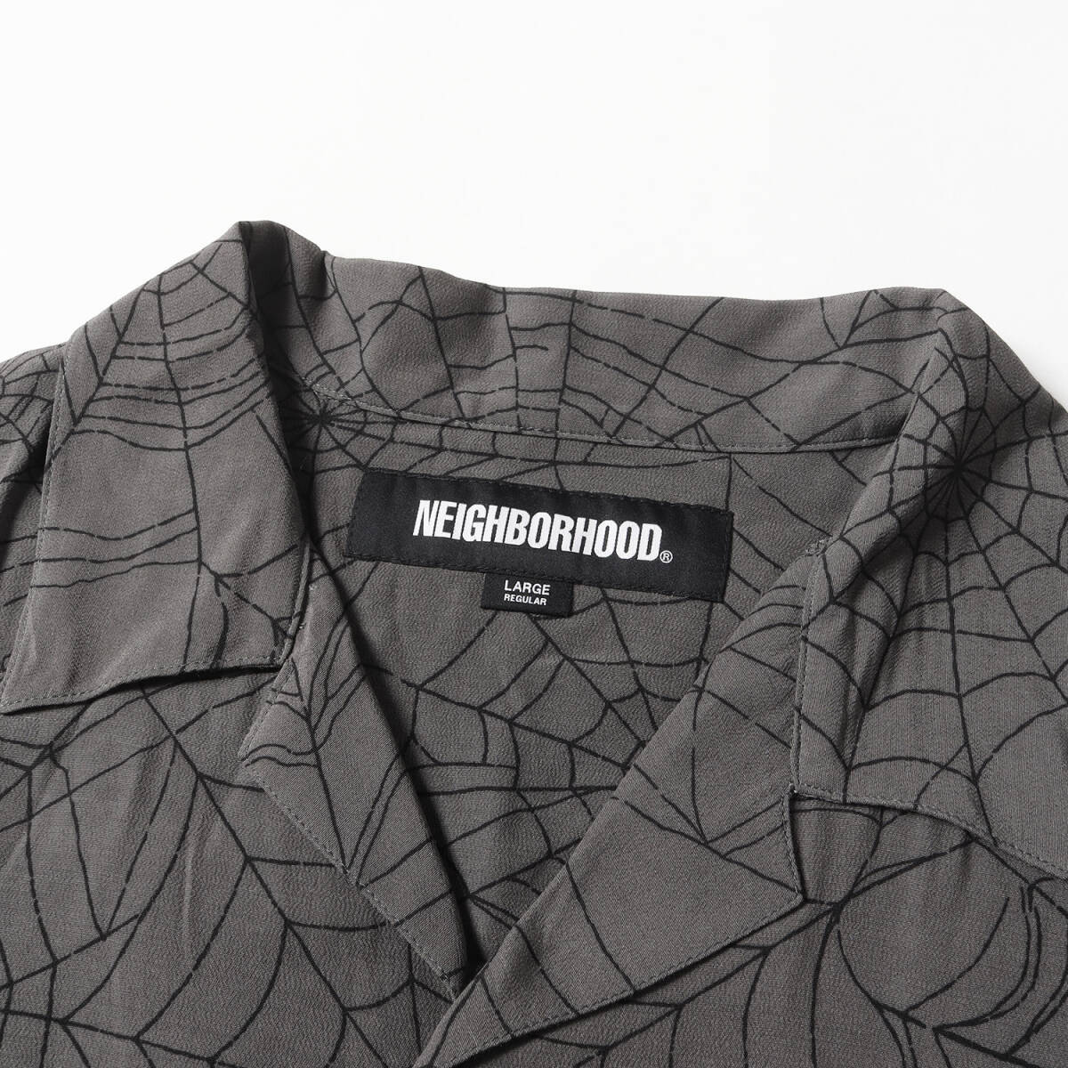NEIGHBORHOOD ネイバーフッド シャツ サイズ:L / 23SS スパイダーウェブ柄 レーヨン ハワイアンシャツ / アロハシャツ / グレー