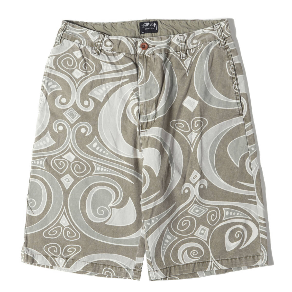 STUSSY ステューシー パンツ サイズ:30 / 00s 総柄グラフィック コットンツイル ショーツ / カーキ / ボトムス ショートパンツ ズボン_画像1