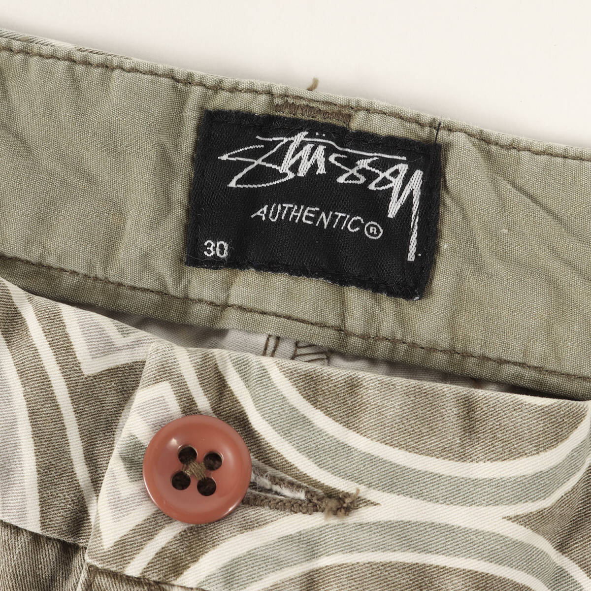 STUSSY ステューシー パンツ サイズ:30 / 00s 総柄グラフィック コットンツイル ショーツ / カーキ / ボトムス ショートパンツ ズボン_画像3