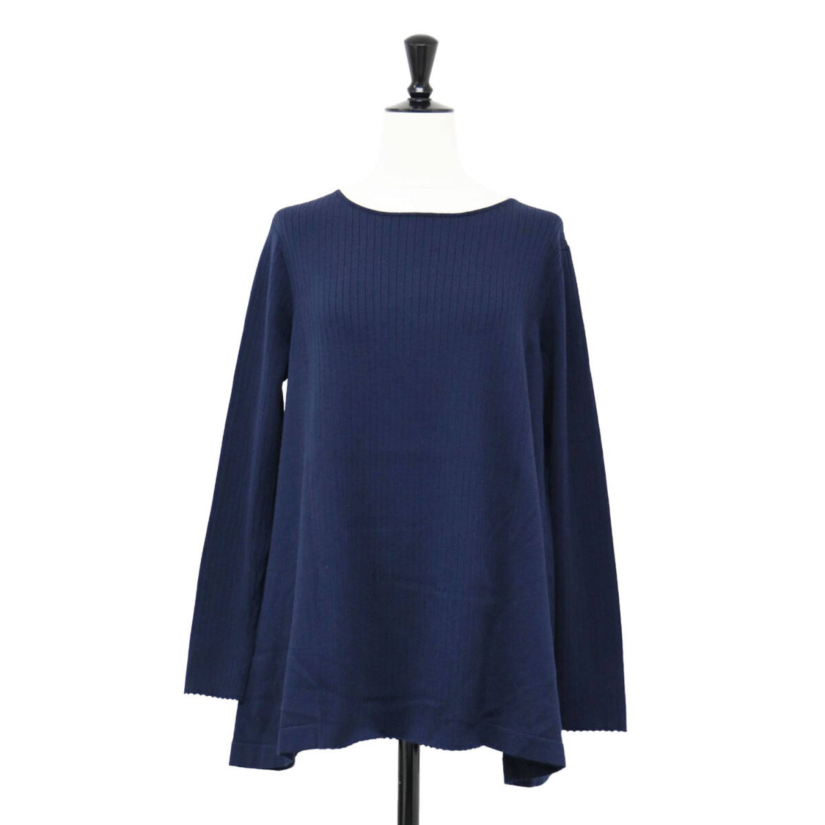 【美品】MOGA モガ ニット ネイビー 紺 サイズ:2(M) / VENUS フレア リブ ニット / プルオーバー 長袖 コットン / トップス セーター