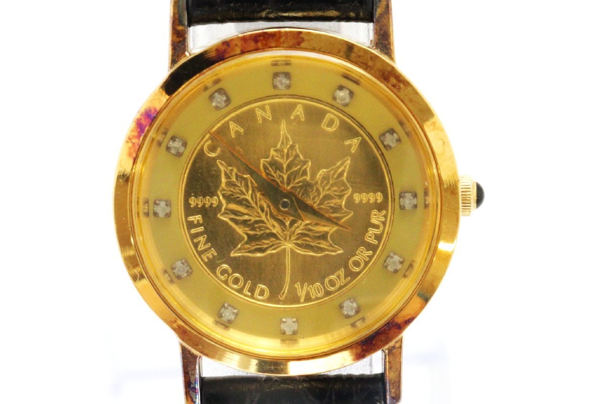 ジャンク時計☆ヒルトン　Hilton　メープル金貨1/10oz付き　スターリングシルバー　クォーツ　不動※動作未確認 ◆おたからや【R-JW02528】