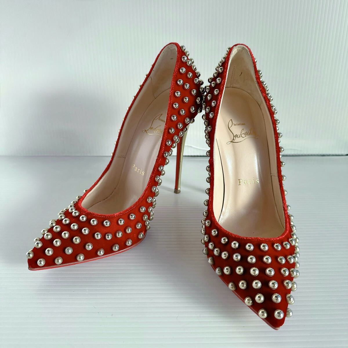 Christian Louboutin Christian Louboutin заклепки высокий каблук туфли-лодочки сандалии po Inte doture-tis обувь велюр 36.5 превосходный товар 