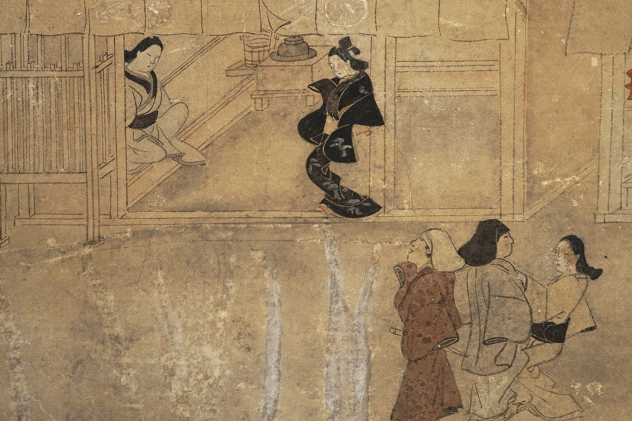 真作】掛軸「英一蝶 深川遊所図」江戸中期 絵師 俳諧師 多賀朝湖
