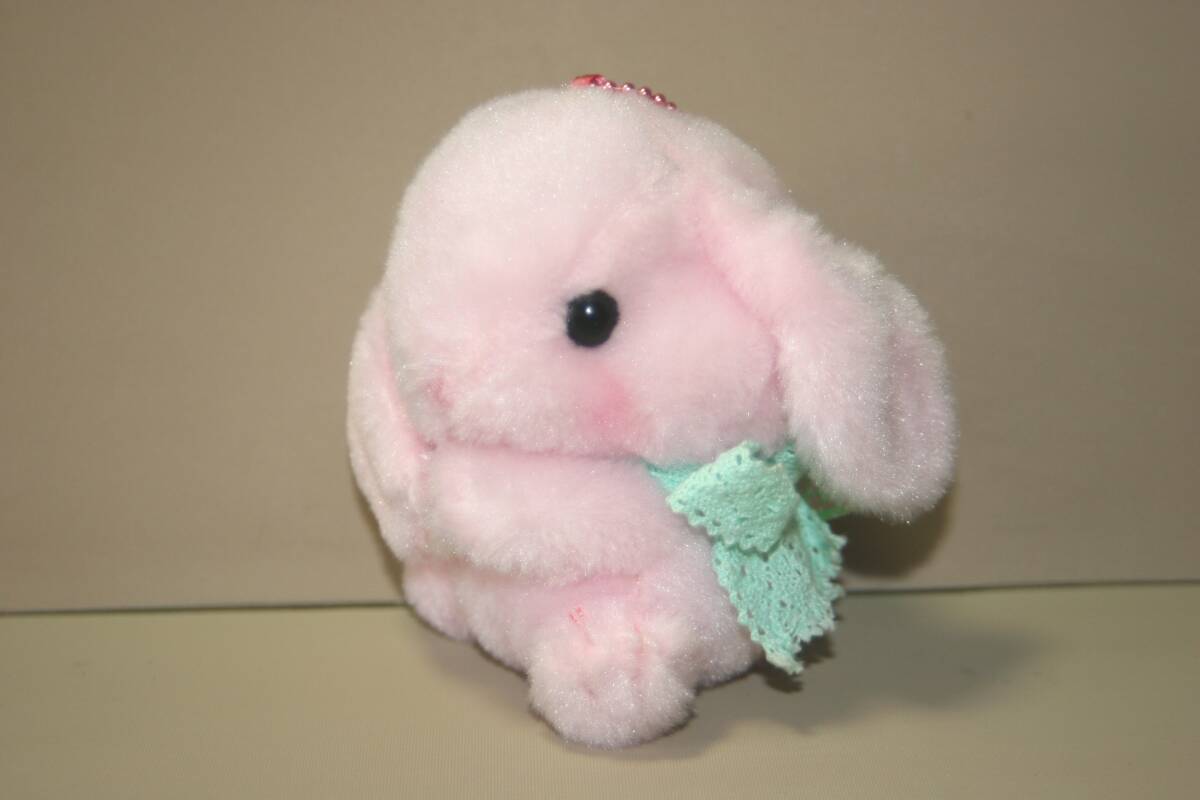ぽてうさろっぴー ガーリーレースBC付ぬいぐるみ みみぴょん ビンク 約11cm ボールチェーン付きぬいぐるみ グリーンリボン