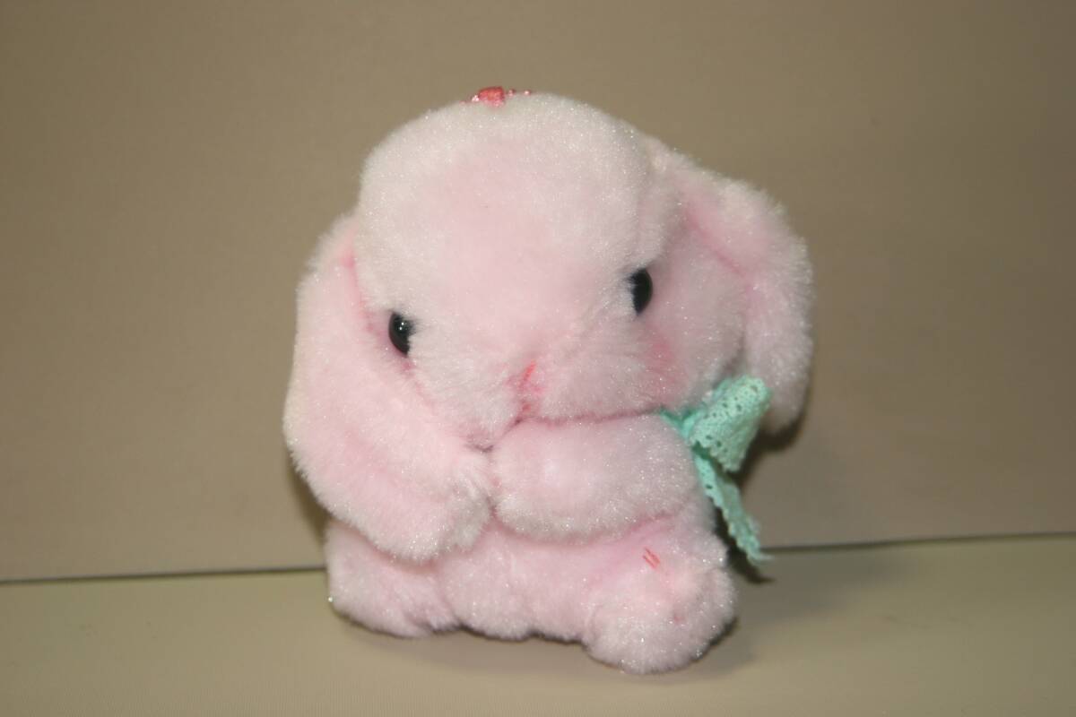 ぽてうさろっぴー ガーリーレースBC付ぬいぐるみ みみぴょん ビンク 約11cm ボールチェーン付きぬいぐるみ グリーンリボン