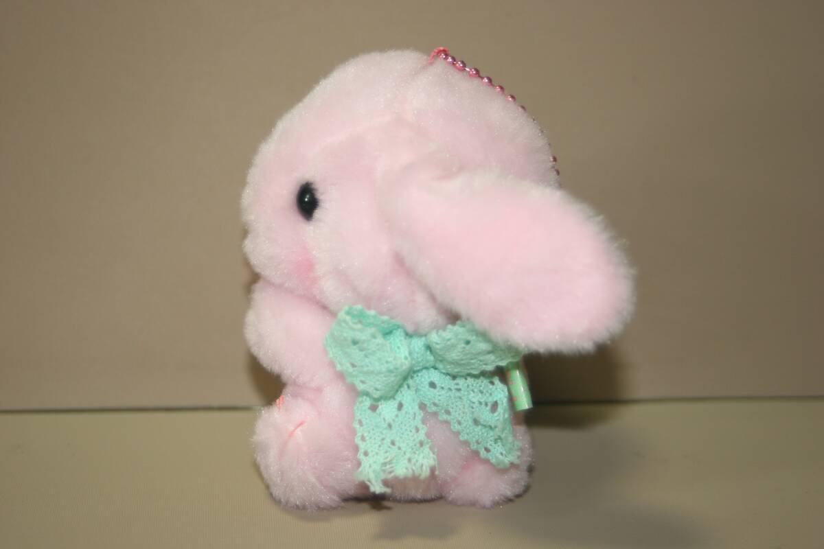 ぽてうさろっぴー ガーリーレースBC付ぬいぐるみ みみぴょん ビンク 約11cm ボールチェーン付きぬいぐるみ グリーンリボン