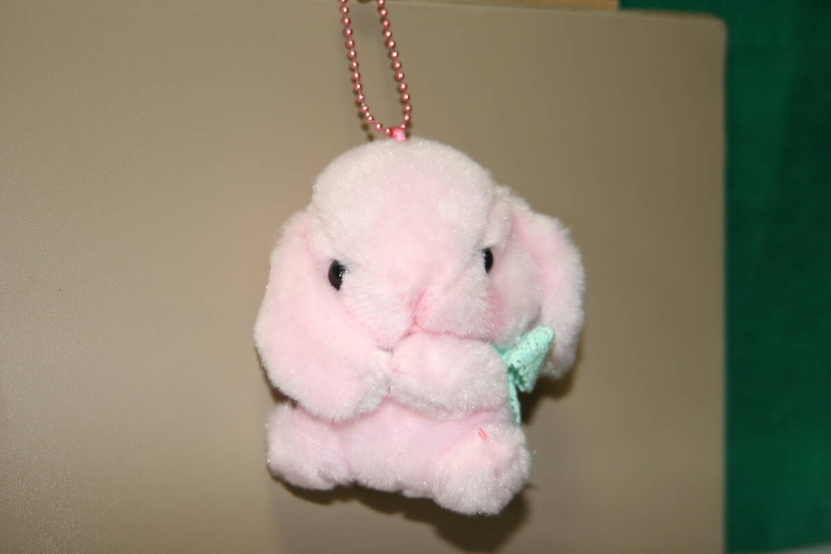 ぽてうさろっぴー ガーリーレースBC付ぬいぐるみ みみぴょん ビンク 約11cm ボールチェーン付きぬいぐるみ グリーンリボン