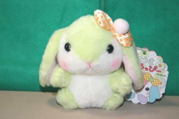 ぽてうさろっぴー カラフル BC付ぬいぐるみ びたみんP ボールチェーンマスコット 約10cm　グリーン 水玉模様のリボン_画像1