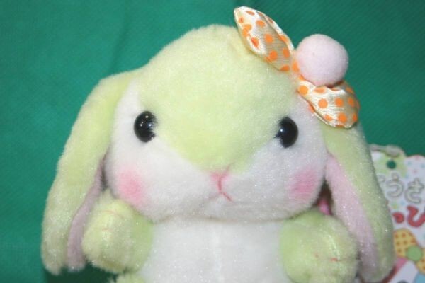 ぽてうさろっぴー カラフル BC付ぬいぐるみ びたみんP ボールチェーンマスコット 約10cm　グリーン 水玉模様のリボン_画像4