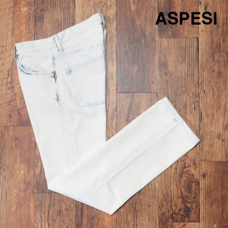 1円/ASPESI/32インチ/イタリー制デニムパンツ CP92 ハリ コシ◎ ブリーチ ダメージ加工 ジーンズ 新品/白×青/if117/