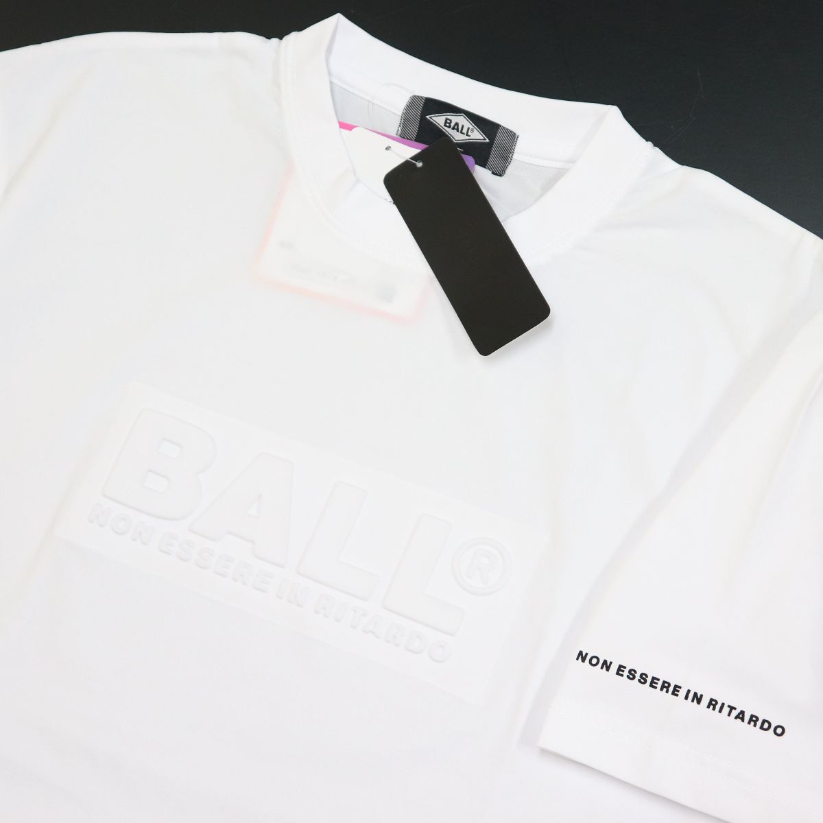 ○送料390円可能商品 ボール BALL 新品 メンズ イタリア発人気ブランド 薄手 さらさら 3Dロゴ 半袖 Tシャツ 白[54231-01-M]一 三 壱★QWER