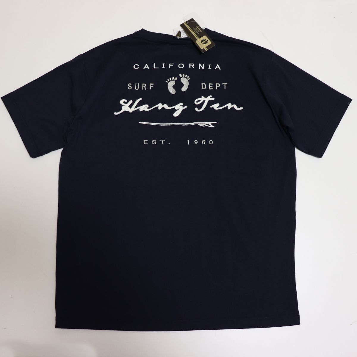 ○送料390円可能商品 ハンテン HANGTEN 新品 メンズ SURF DEPT ロゴ刺繍 半袖 Tシャツ 紺 Lサイズ [SM565-BL5-L] 一 三 弐★QWER★