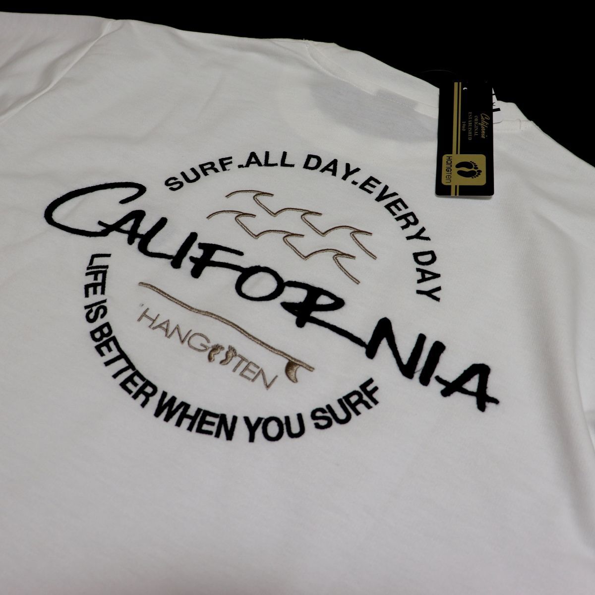 ○送料390円可能商品 ハンテン HANGTEN 新品 メンズ サークル ロゴ刺繍 半袖 Tシャツ 白 Mサイズ [SM564-NE2-M] 一 三 壱★QWER★