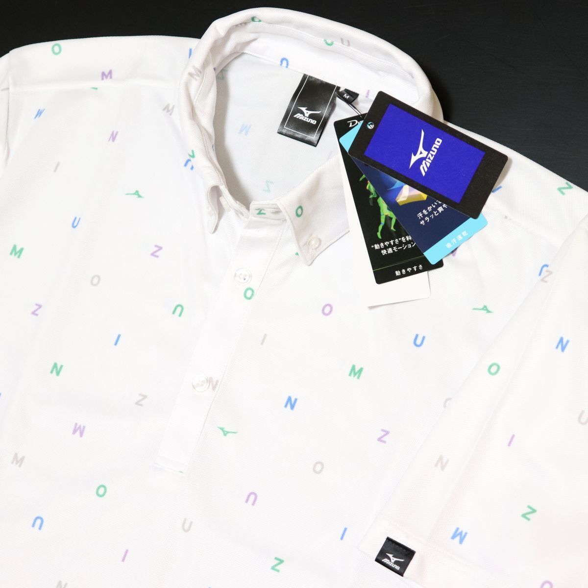 ●送料390円可能商品 ミズノ ゴルフ MIZUNO GOLF 新品 メンズ 吸汗速干 総柄 半袖 鹿の子 ポロシャツ 白 [C2JAB02301-LL]一 三 參★QWER