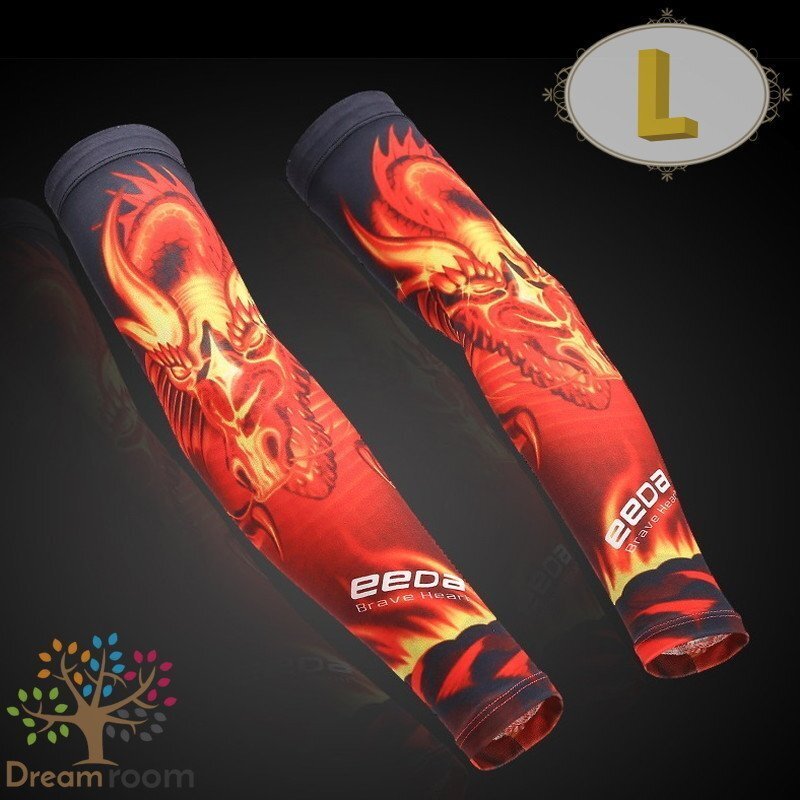 99％UVカット！EEDA デザインアームカバー F-028【L】サポーター 腕カバー 日焼け 紫外線(xiàn)防止 吸汗速干 スポーツ 乗馬 ゴルフ